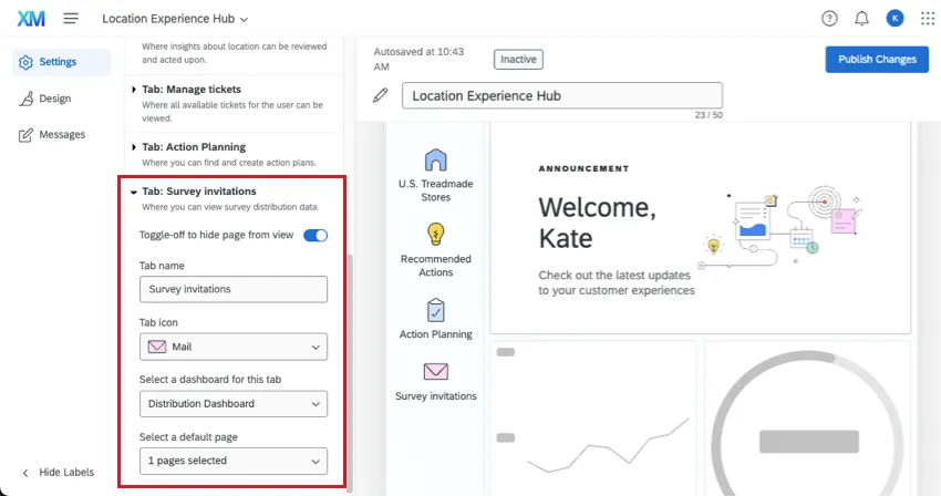 guia de convites pesquisa nas configurações do hub de experiência de localização