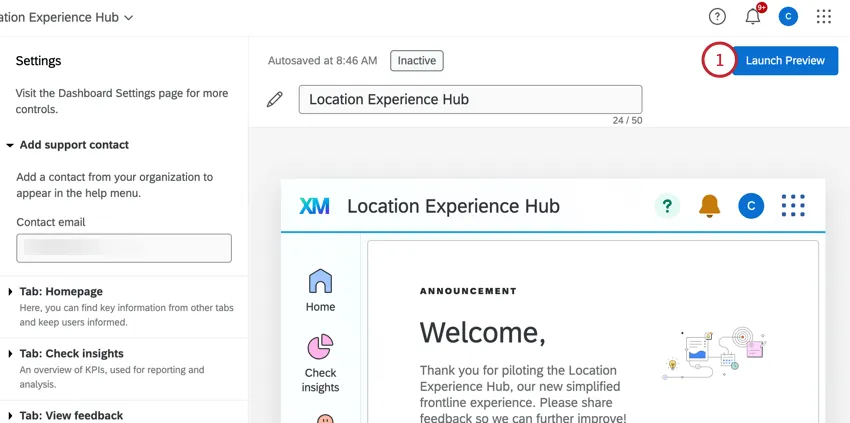 clicking "launch preview" in the location experience hub