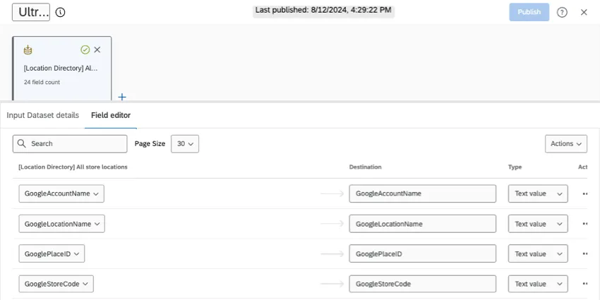 field editor tab of a source is open