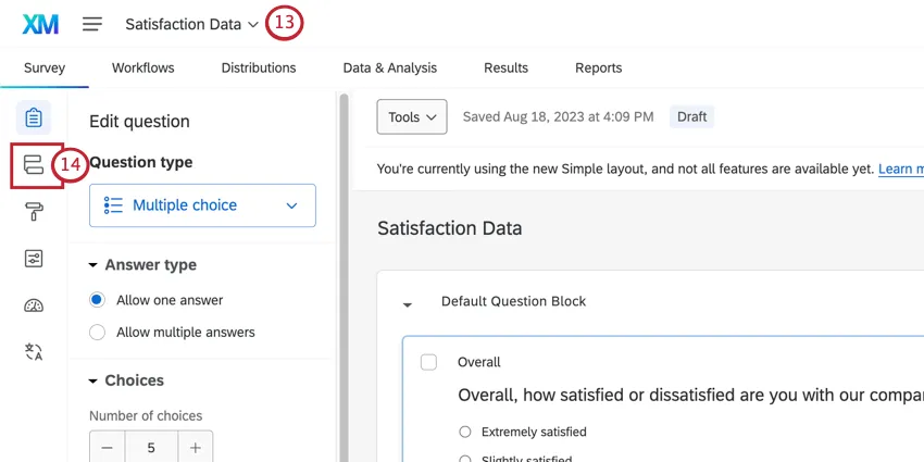 opening survey flow from the menu to the left when inside the survey builder