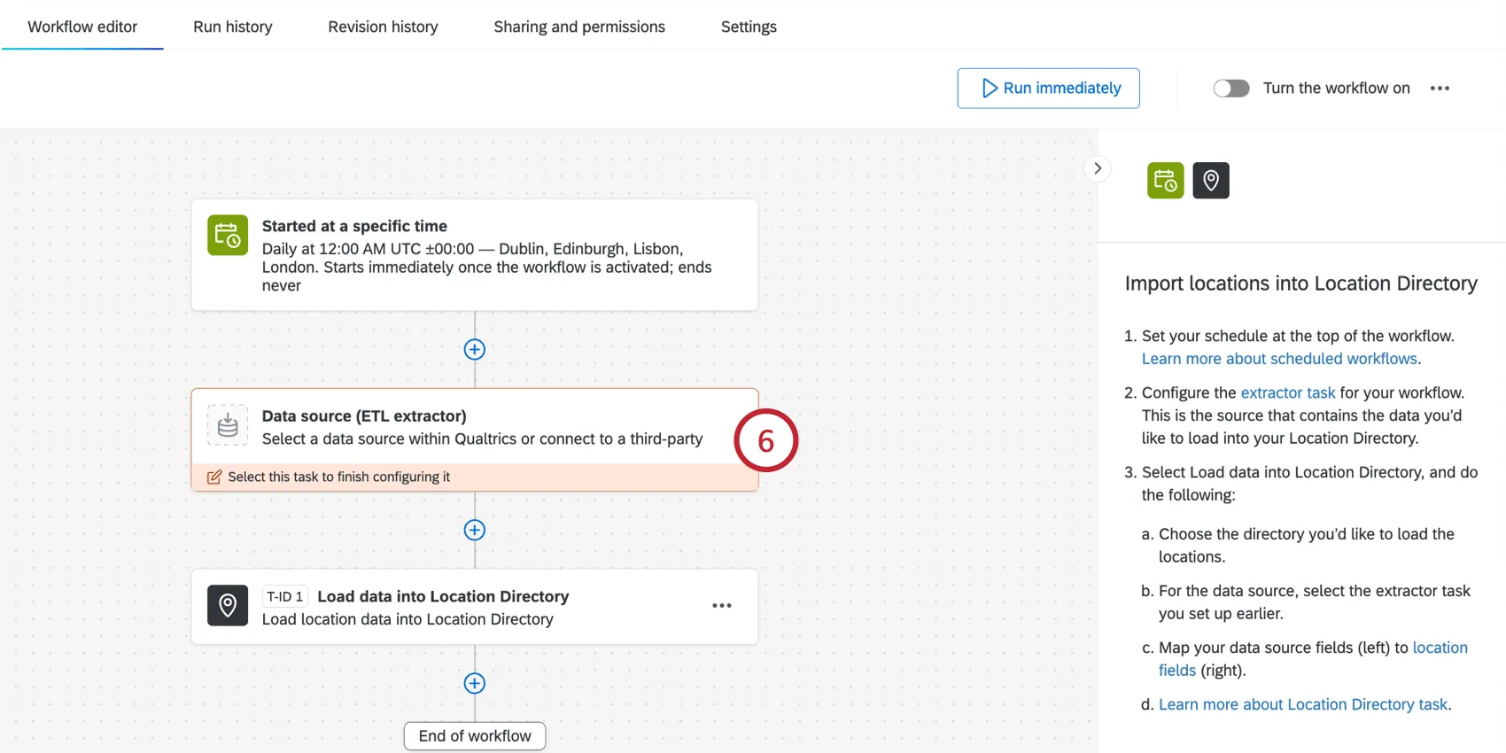 en cliquant sur la tâche de lextracteur de données