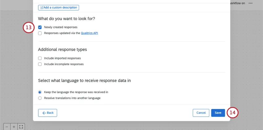 nuova finestra in cui si configura levento di risposta al sondaggio