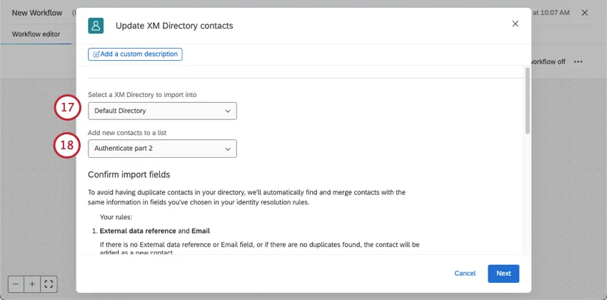 menus where you can select the directory and list