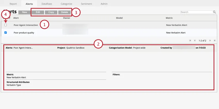 managing alerts in the alerts tab