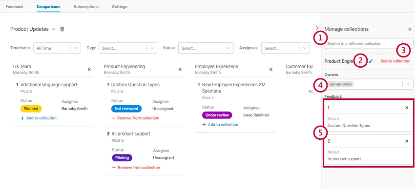 the options for managing a collection