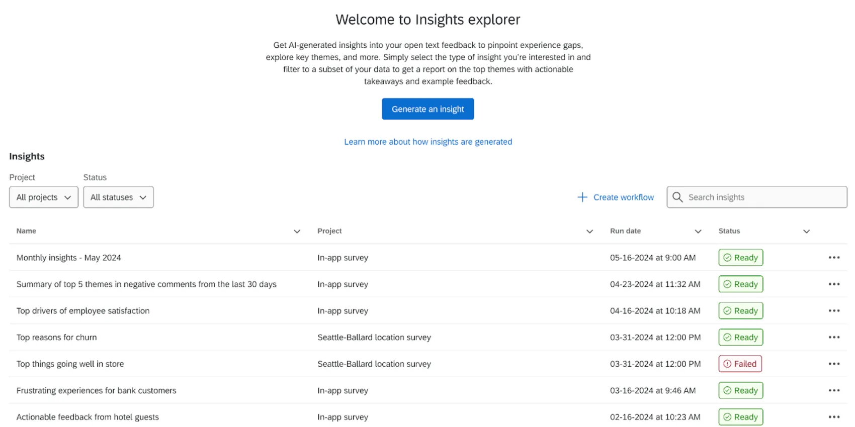 Viewing created insights on the Insights page