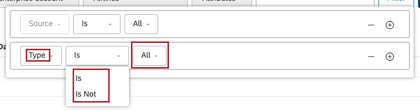 creating a filter condition for Type