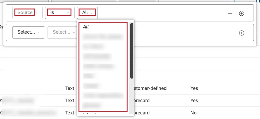 creating a filter condition for Source