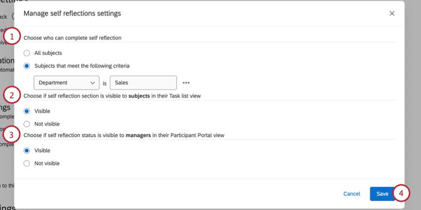 customizing the self-reflection settings