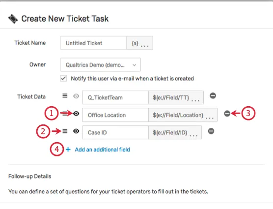 Optionen für die Verwaltung der Ticketdaten