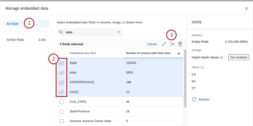 Desde el menú de la izquierda, seleccione todos los campos