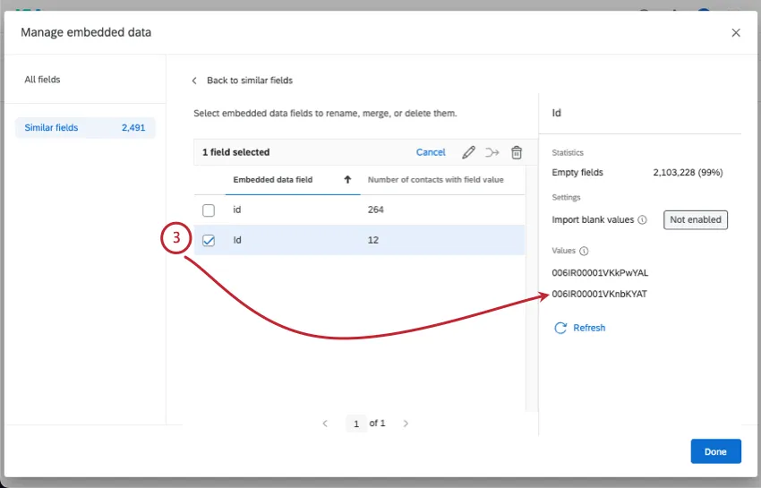 selecting fields shows information about them to the right