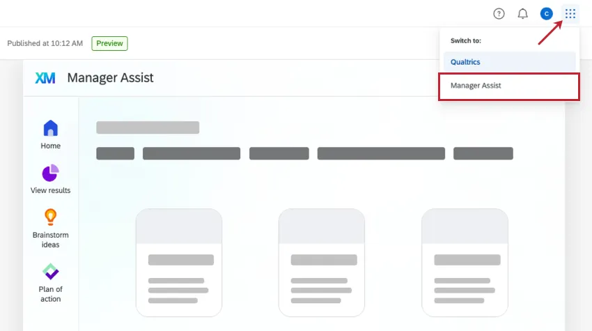 conmutador de aplicación para acceder a Manager Assist