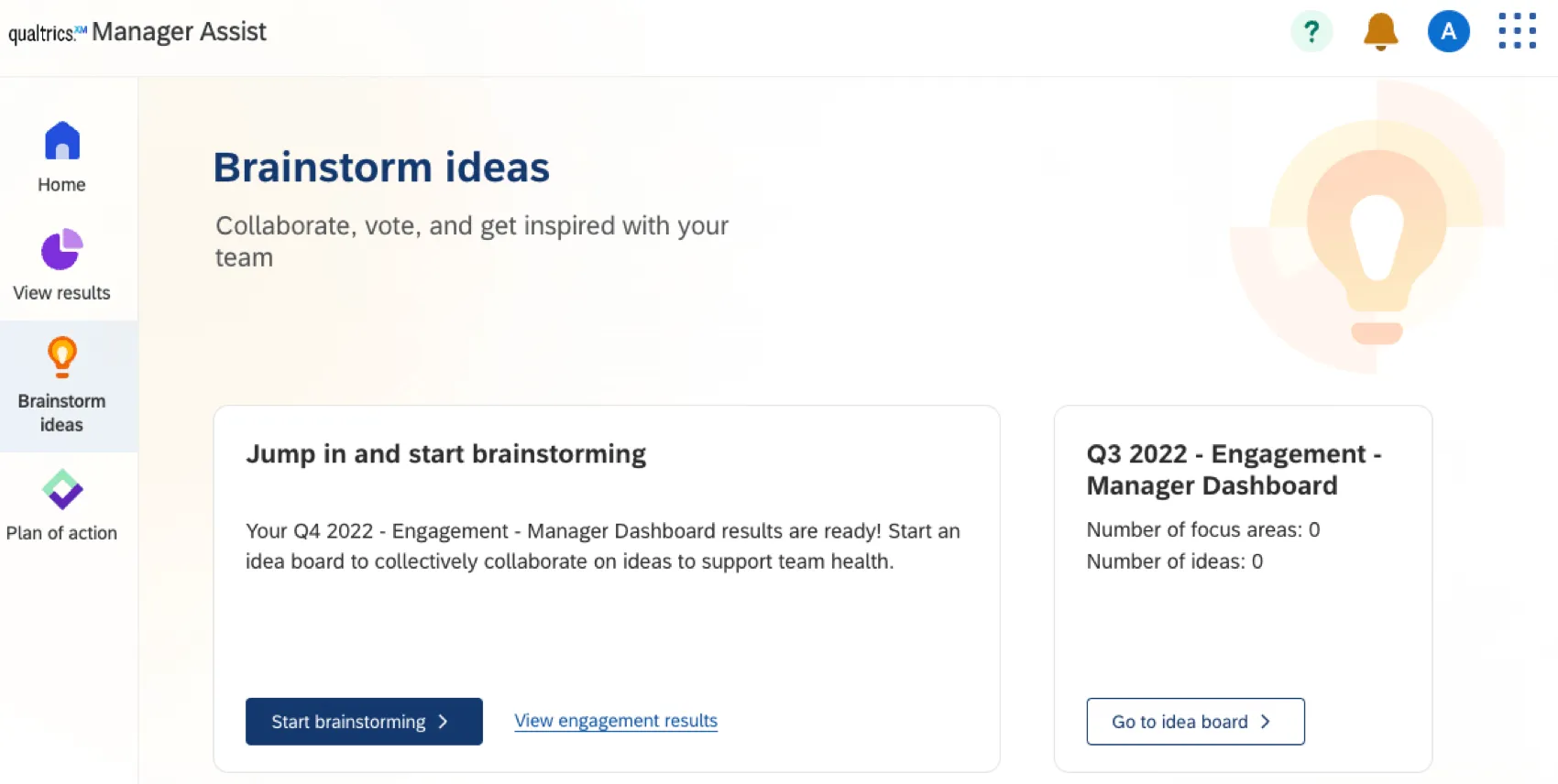 página brainstorm de ideias na assistência de gerenciamento