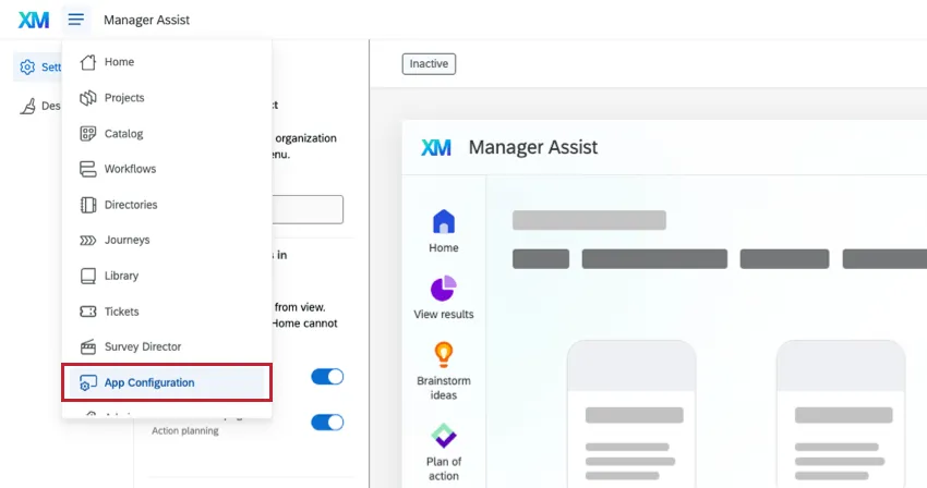 guia de configuração do aplicativo na navegação global