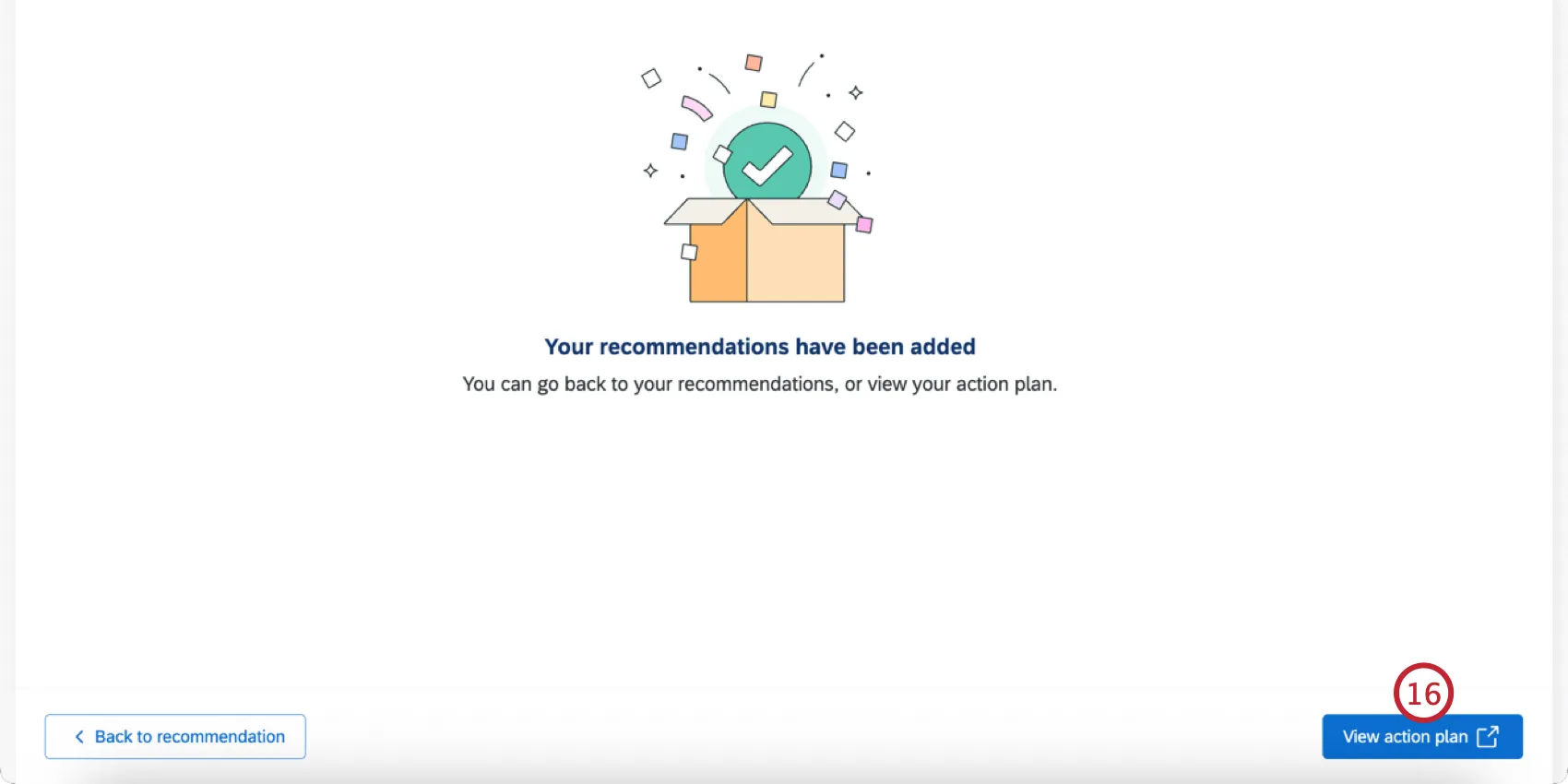 the confirmation message after a recommendation has been successfully added