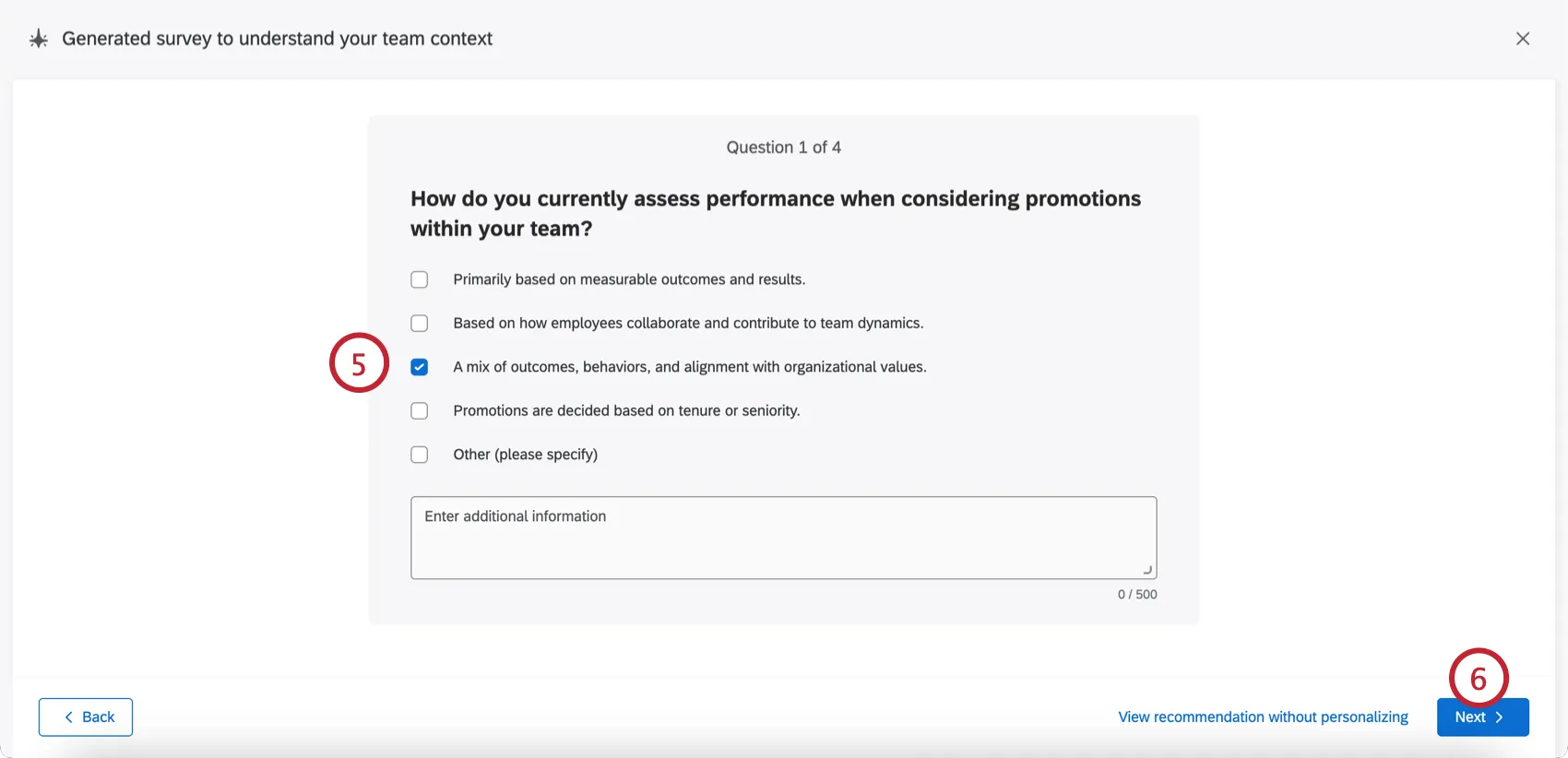 filling out the survey to generate tailored recommendations
