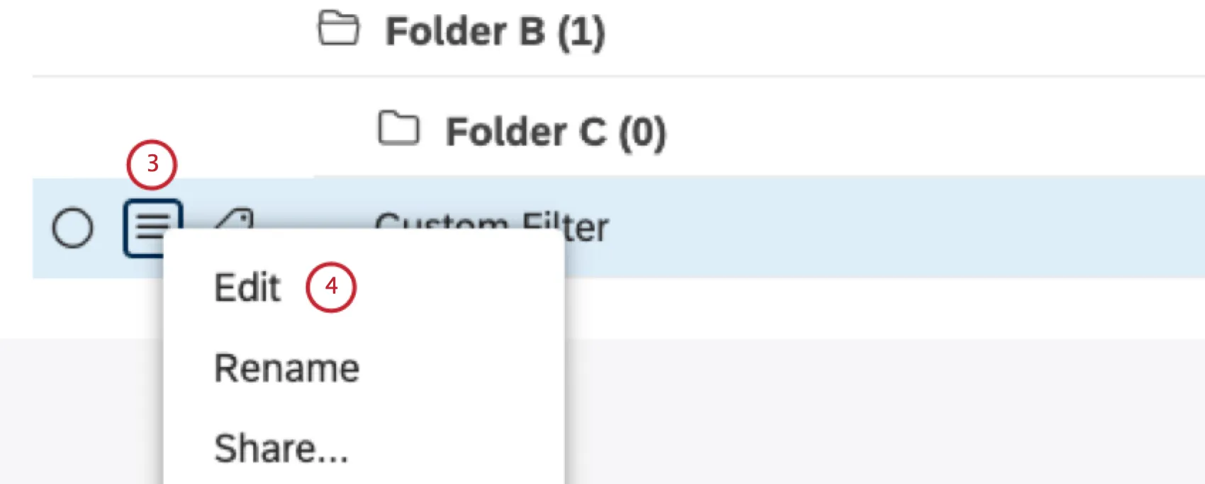 Cliquez sur le nom du filtre ou développez le menu dactions situé à côté. Sélectionnez Modifier.