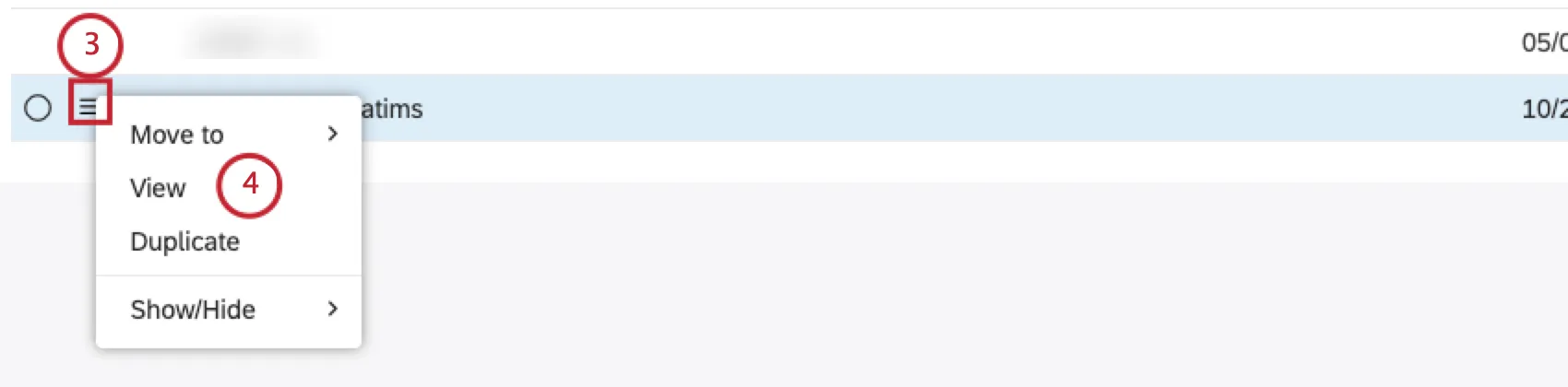 Klappen Sie das Aktionsmenü weiter dem Filter auf, den Sie anzeigen möchten. Wählen Sie Anzeigen.
