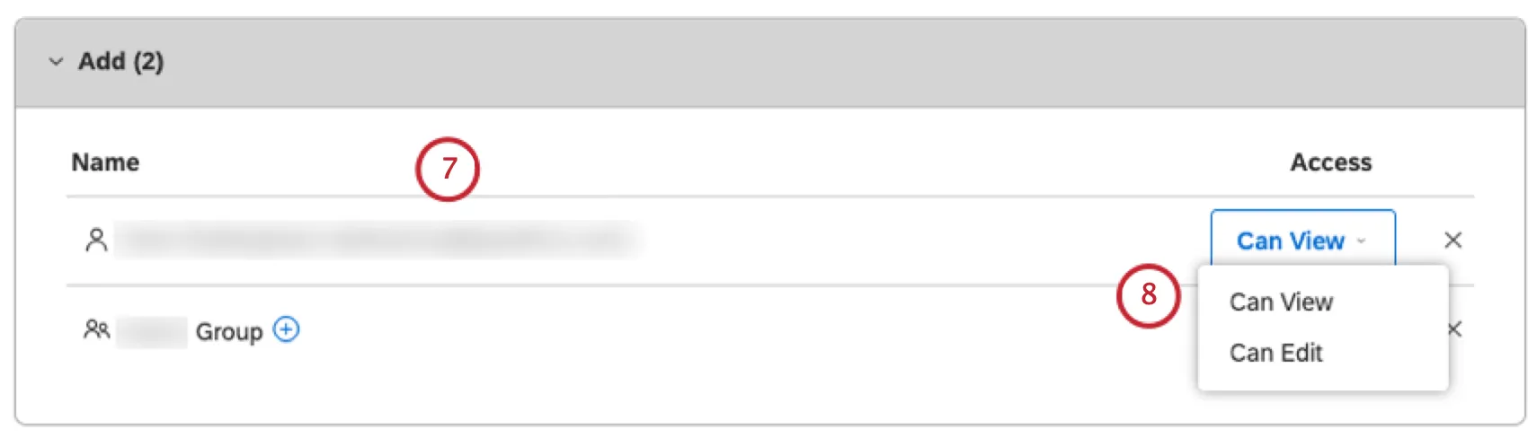 Users and groups you specify appear in the Add section.