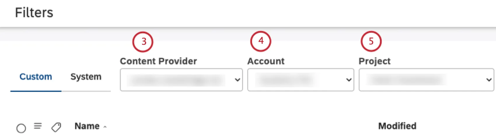 Select content provider, account and project