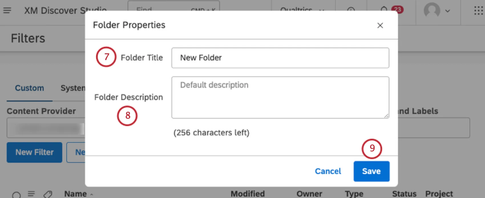 enter a folder name in the Folder Title box. Enter a folder description in the Folder Description window. Click Save.