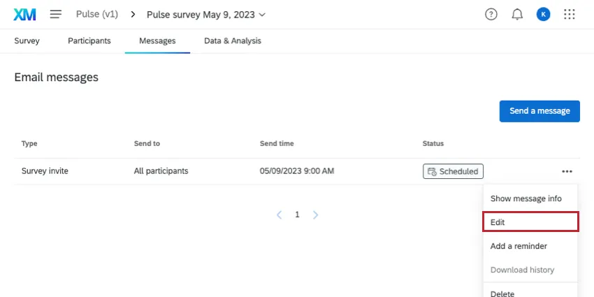Edit dropdown next to scheduled message