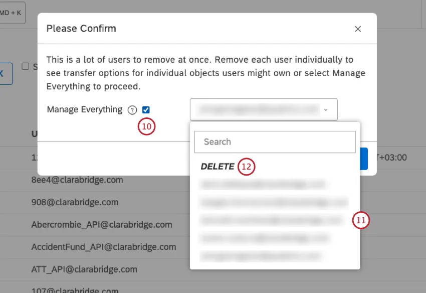 To transfer all objects to 1 new owner, select the Manage Everything checkbox.