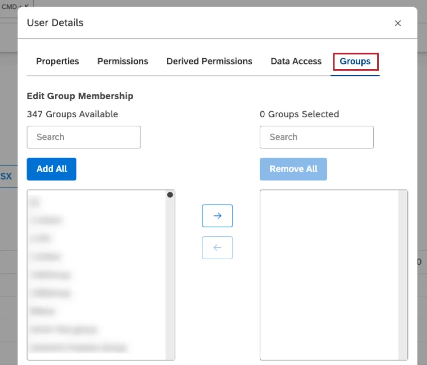 Registerkarte Gruppen