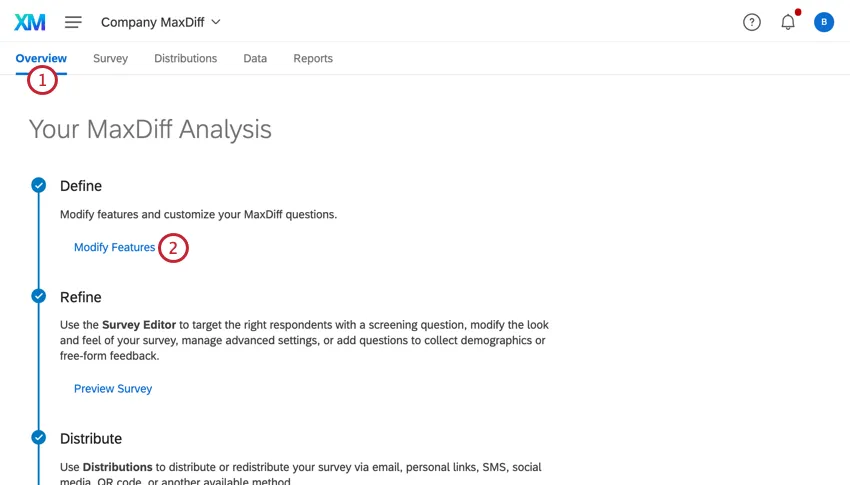 navigating to overview then clicking modify features
