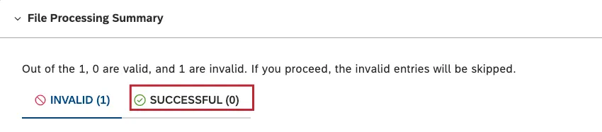 The number of successful entries will be displayed in the SUCCESSFUL tab.