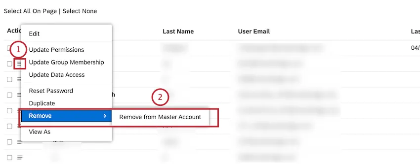 Rimuovere dallAccount principale