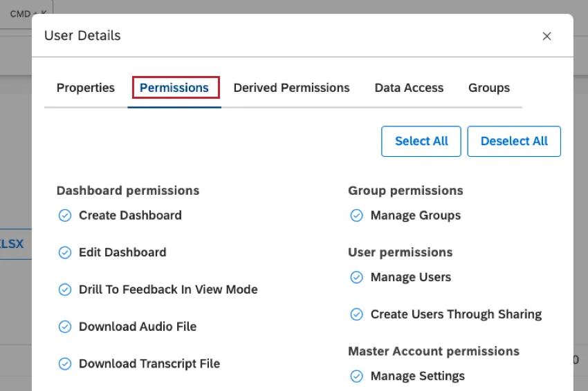 Permissions（アクセス許可）タブでユーザーにアクセス許可を与えます。