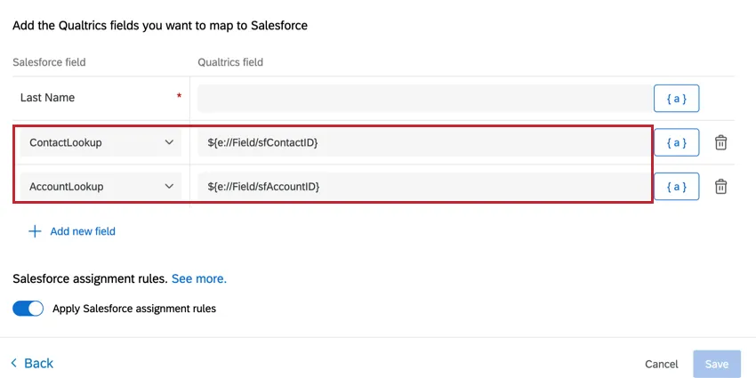 mapping fields for contact and account lookup
