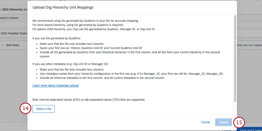 new window with file upload instructions. buttons along the bottom to select a file and then finalize the upload