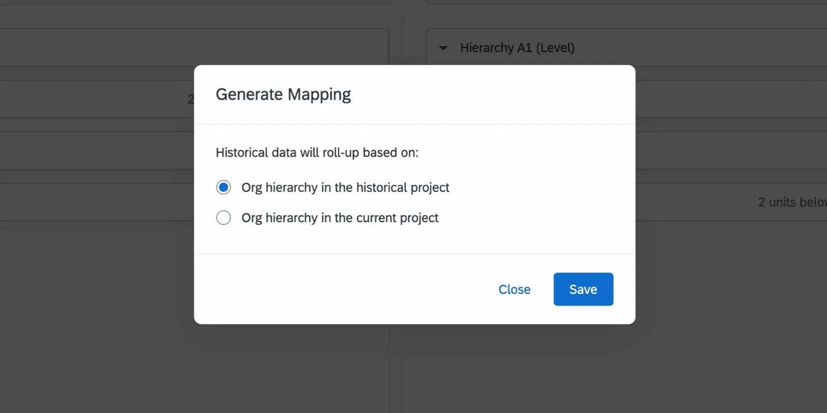the popup with historical mapping options