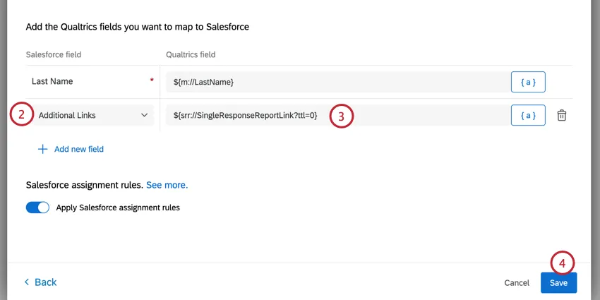 mappage dun lien de rapport de réponses