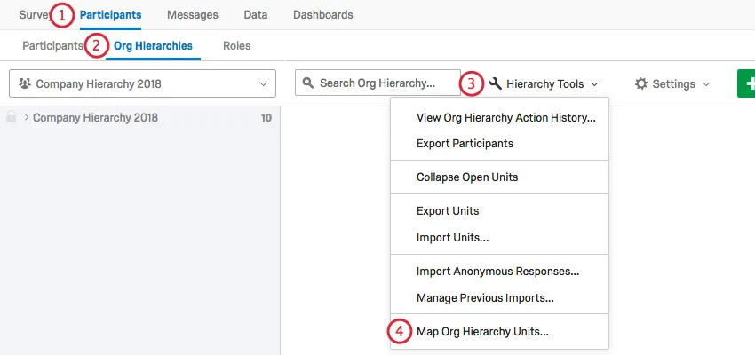 using the org hierarchy tools menu to select map org hierarchy units