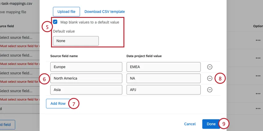 completing the field value mappings