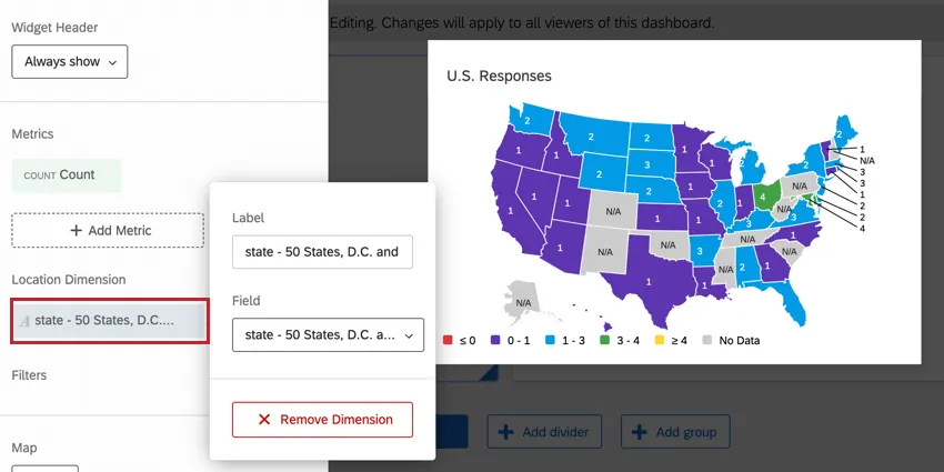 the location dimension dropdown