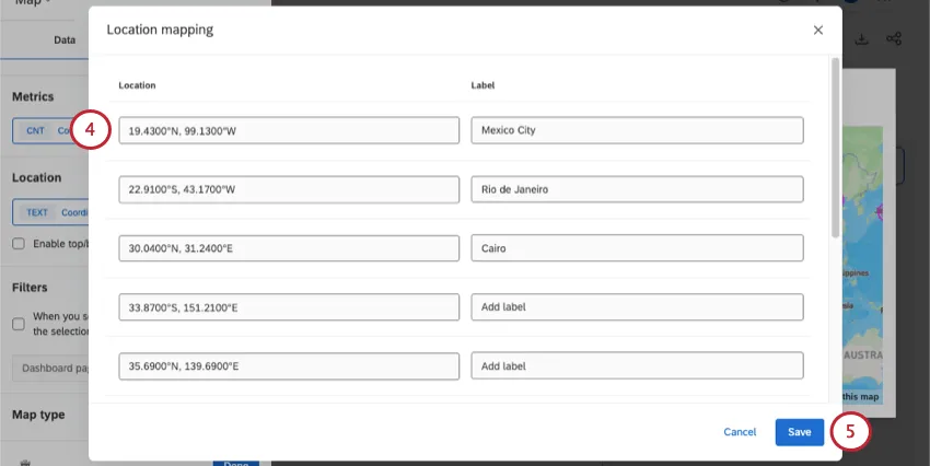 new window where you map locations to labels