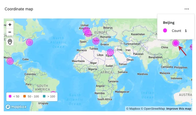 image showing how a place name appears on a data point instead of a coordinate