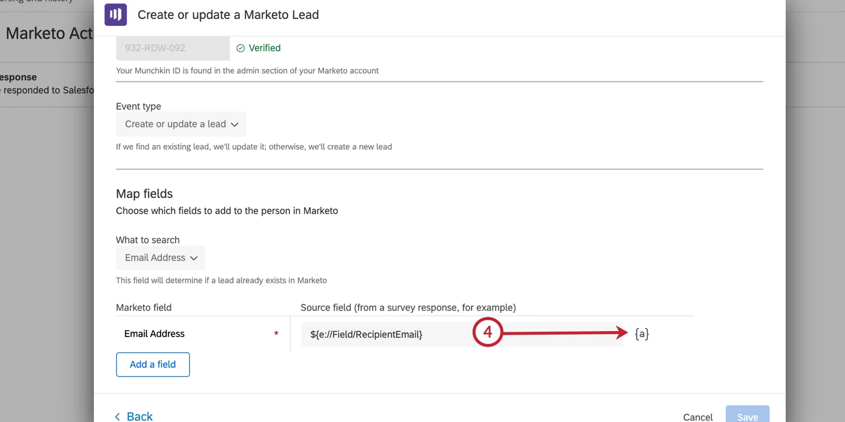 using the piped text menu to select a field