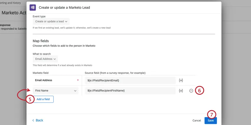 追加フィールドのマッピングと保存