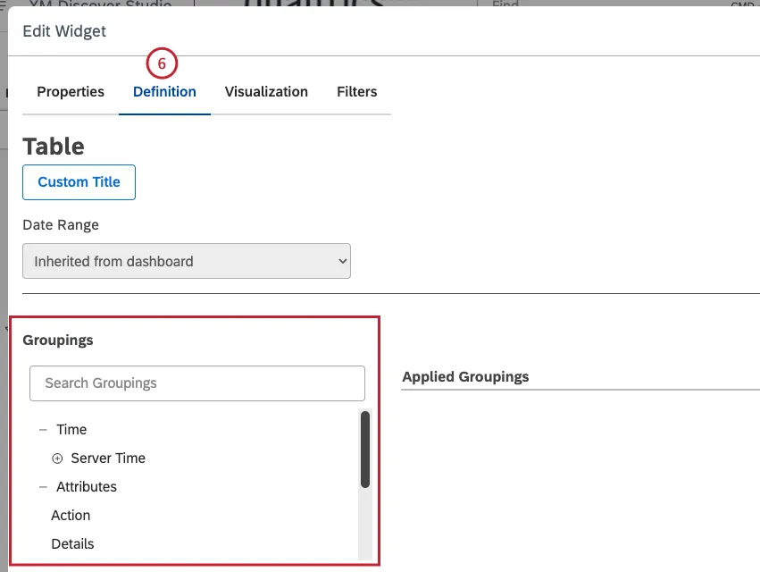 definition tab in edit widget window
