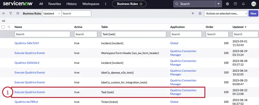 en cliquant sur la règle dexécution des évènements Qualtrics