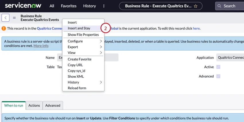 right clicking the header and choosing insert & stay