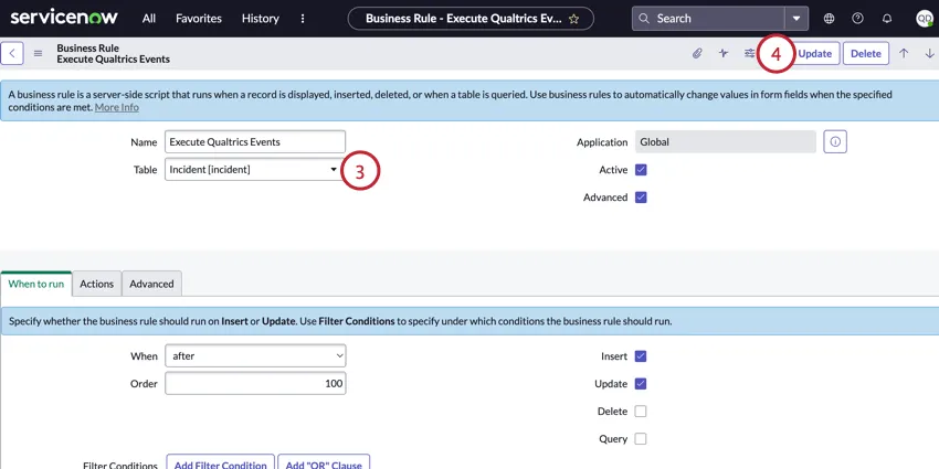 selecionar a tabela e salvar a regra