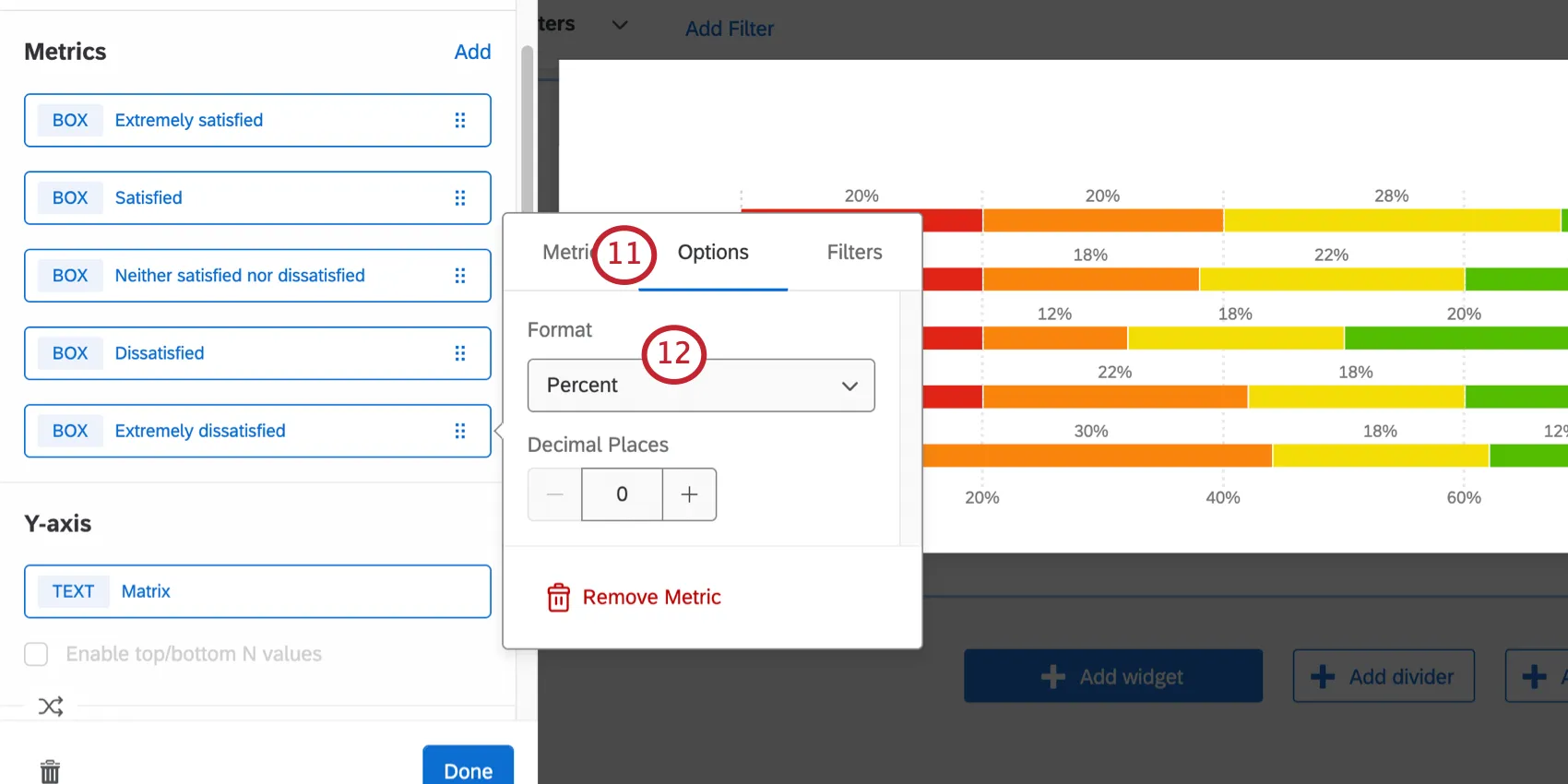 A janela Metric ainda está aberta, mas mudei da guia Metric para Option