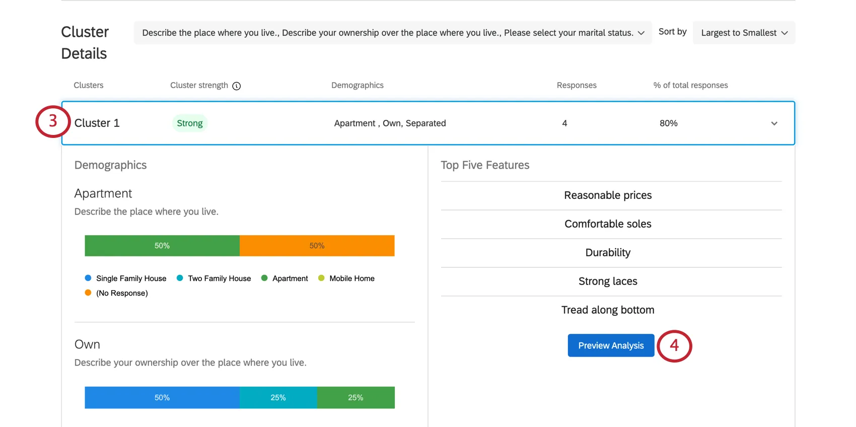Preview analysis button inside a cluster